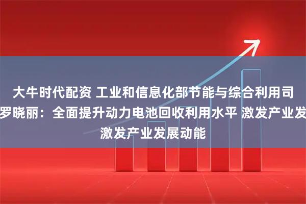 大牛时代配资 工业和信息化部节能与综合利用司副司长罗晓丽：全面提升动力电池回收利用水平 激发产业发展动能